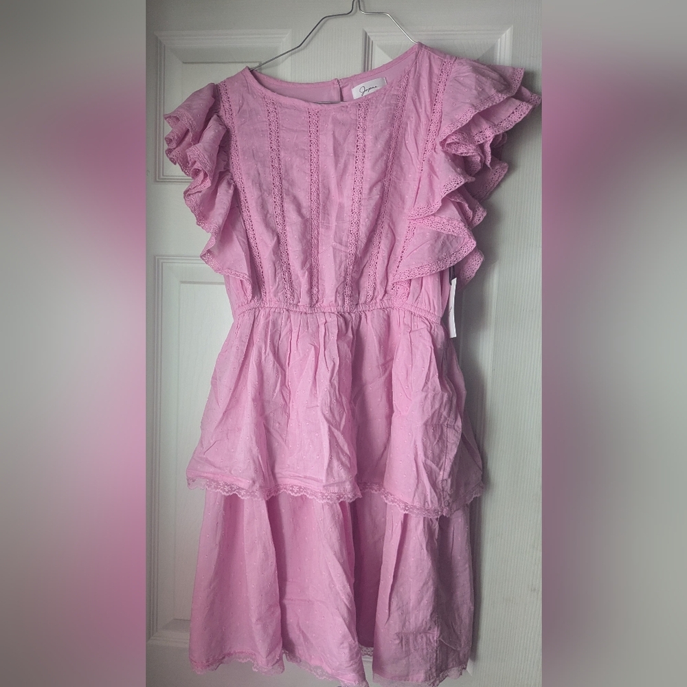 Pink Ruffled Tiered Sundress with Flutter Cap Sleeves